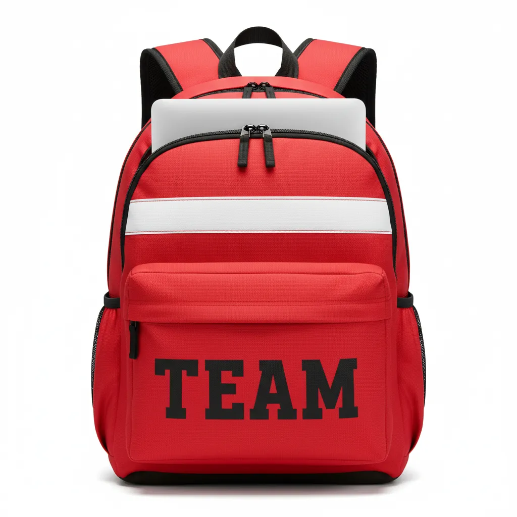 Custom Football Duffle Bag - Red, White - Backpack Chest Stripe - Front View - HAMCO Sports Inc.