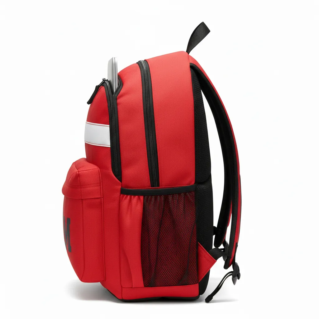 Custom Football Duffle Bag - Red, White - Backpack Chest Stripe - Side View - HAMCO Sports Inc.
