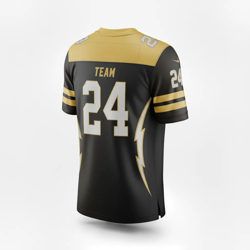 Custom Football Football Fan Jerseys - Black, Gold - Fan Jersey Vegas Lightning Bolt - Back View - HAMCO Sports Inc.