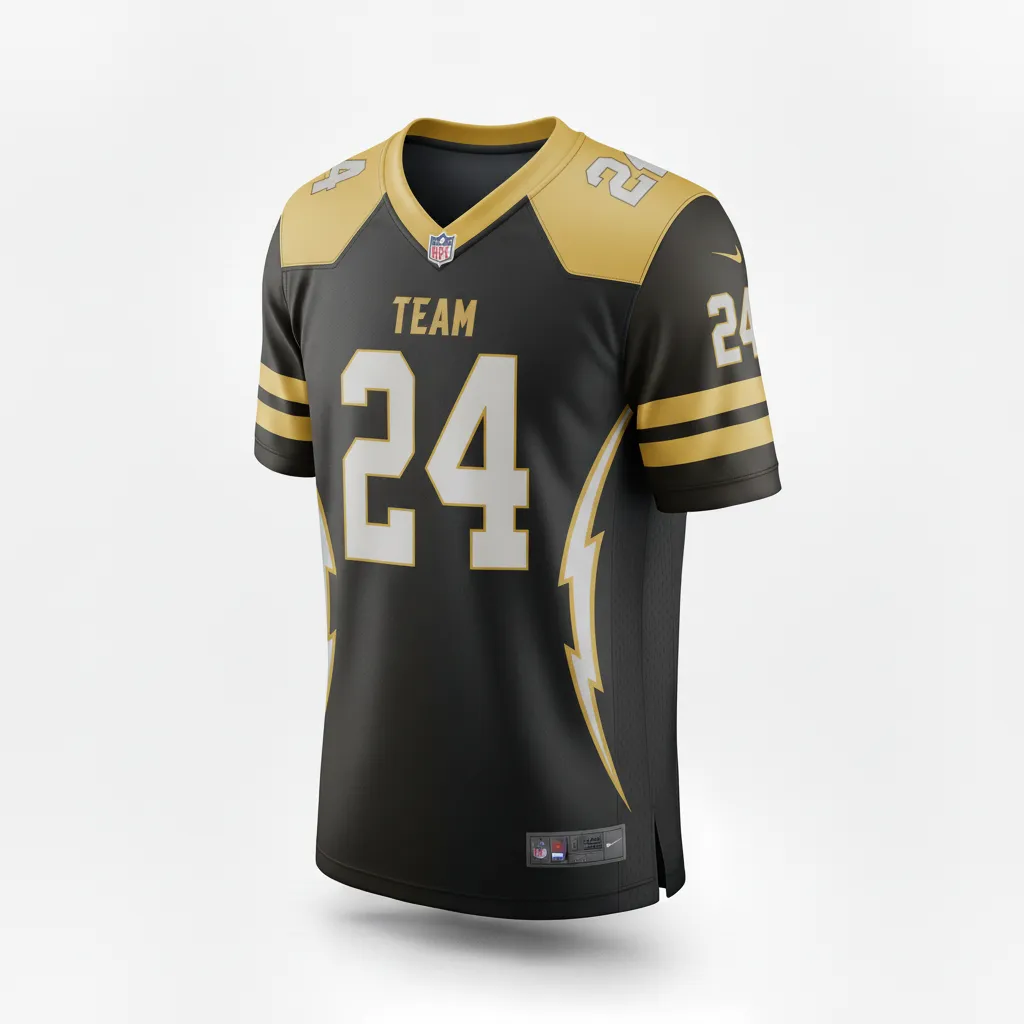 Custom Football Football Fan Jerseys - Black, Gold - Fan Jersey Vegas Lightning Bolt - Front View - HAMCO Sports Inc.
