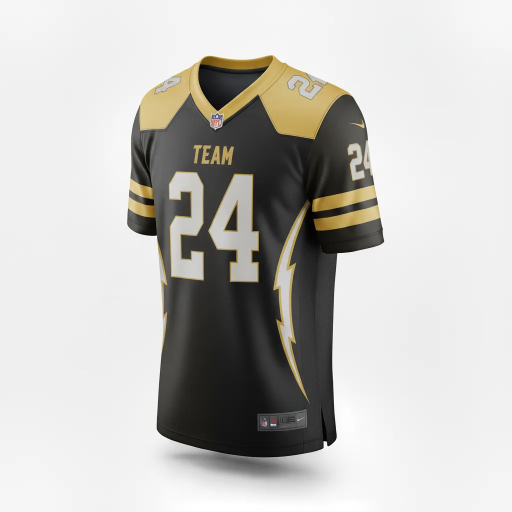 Custom Football Football Fan Jerseys - Black, Gold - Fan Jersey Vegas Lightning Bolt - Side View - HAMCO Sports Inc.