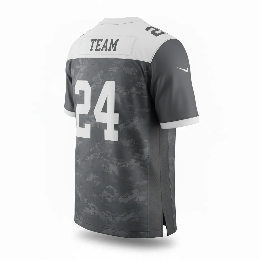 Custom Football Football Fan Jerseys - White - Fan Jersey Charcoal Digital Camo - Back View - HAMCO Sports Inc.