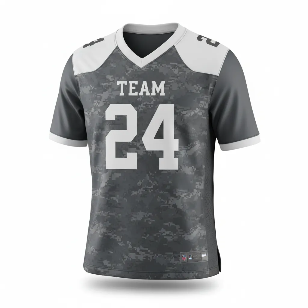 Custom Football Football Fan Jerseys - White - Fan Jersey Charcoal Digital Camo - Front View - HAMCO Sports Inc.