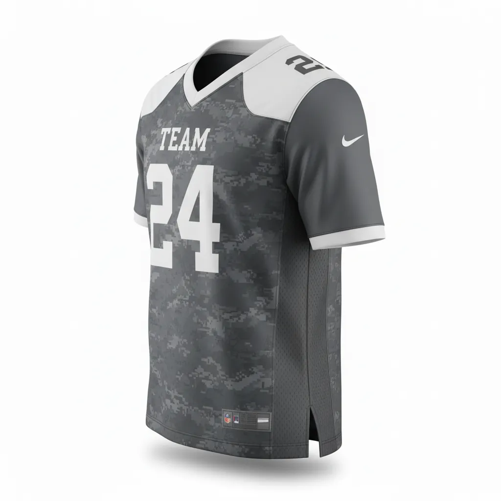 Custom Football Football Fan Jerseys - White - Fan Jersey Charcoal Digital Camo - Side View - HAMCO Sports Inc.