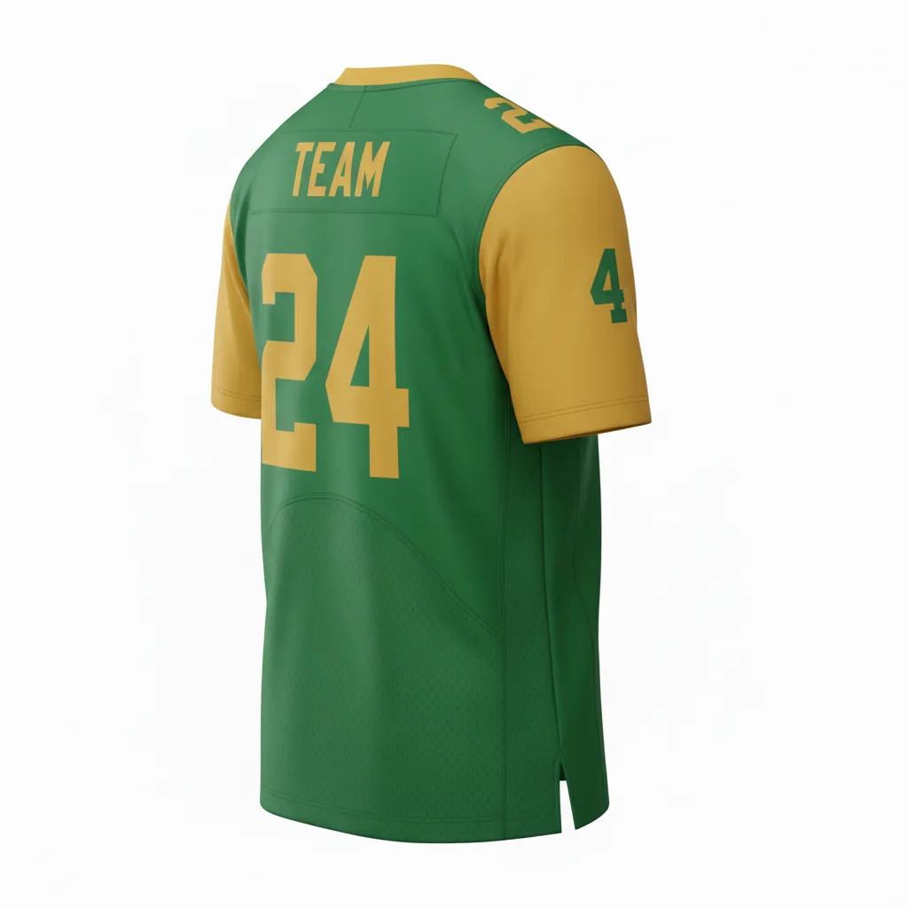 Custom Football Football Fan Jerseys - Green, Gold - Fan Jersey Kelly Vegas Shoulder Fade - Back View - HAMCO Sports Inc.