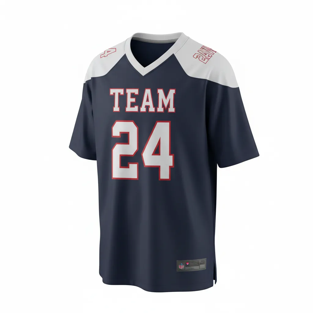 Custom Football Football Fan Jerseys - Navy, White - Fan Jersey Shoulder Yoke - Front View - HAMCO Sports Inc.