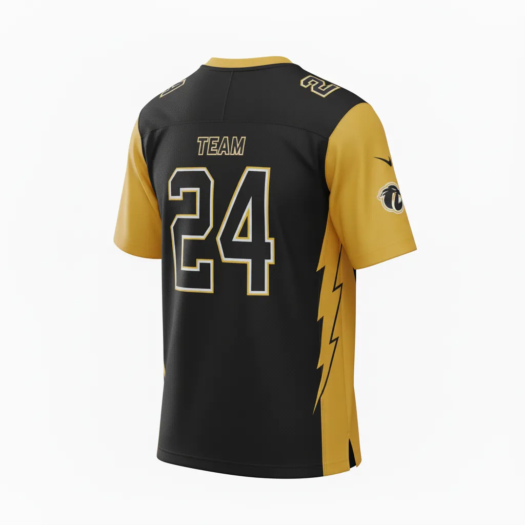 Custom Football Football Practice Jerseys - Black, Gold - Football Jersey Vegas Lightning Bolt - Back View - HAMCO Sports Inc.