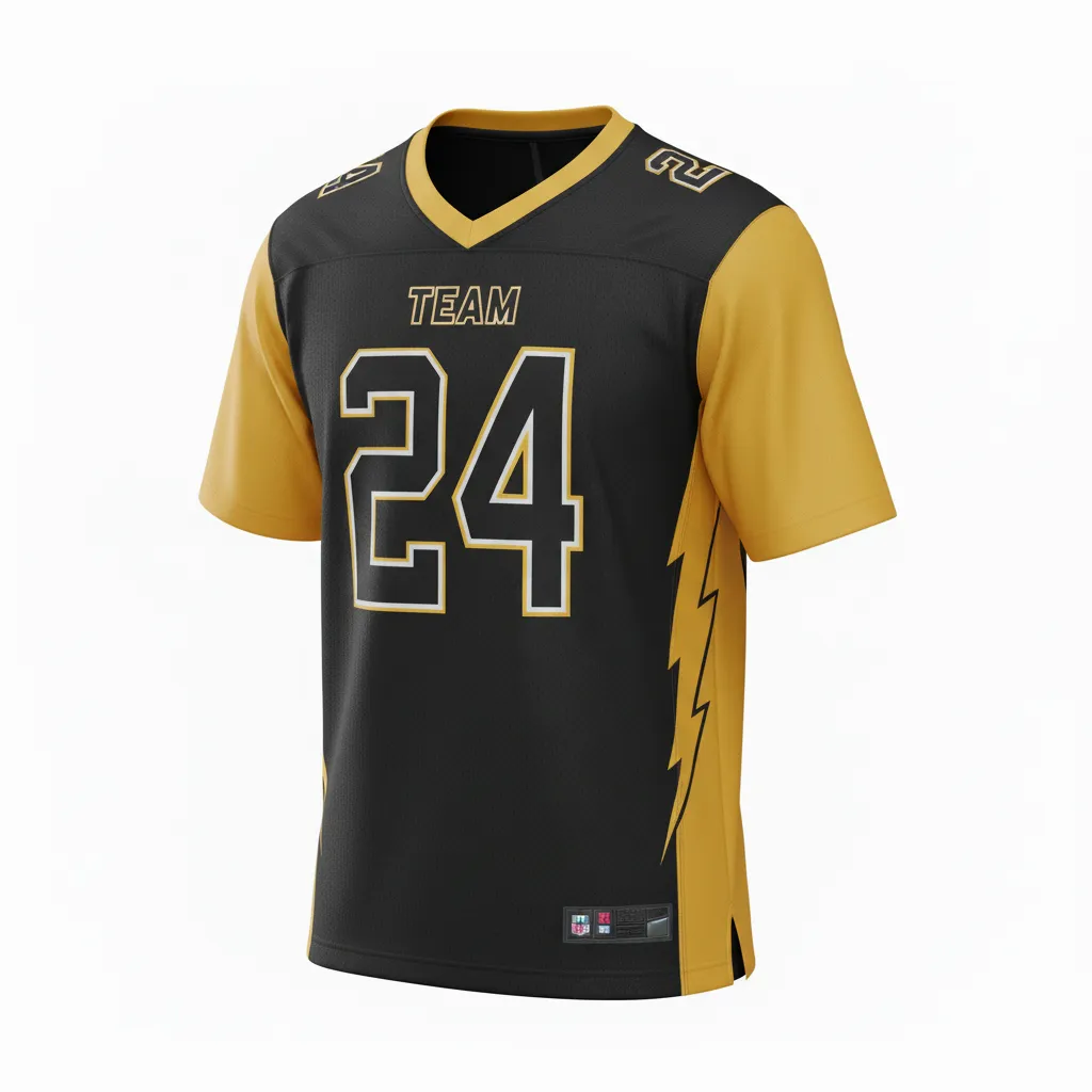 Custom Football Football Practice Jerseys - Black, Gold - Football Jersey Vegas Lightning Bolt - Front View - HAMCO Sports Inc.