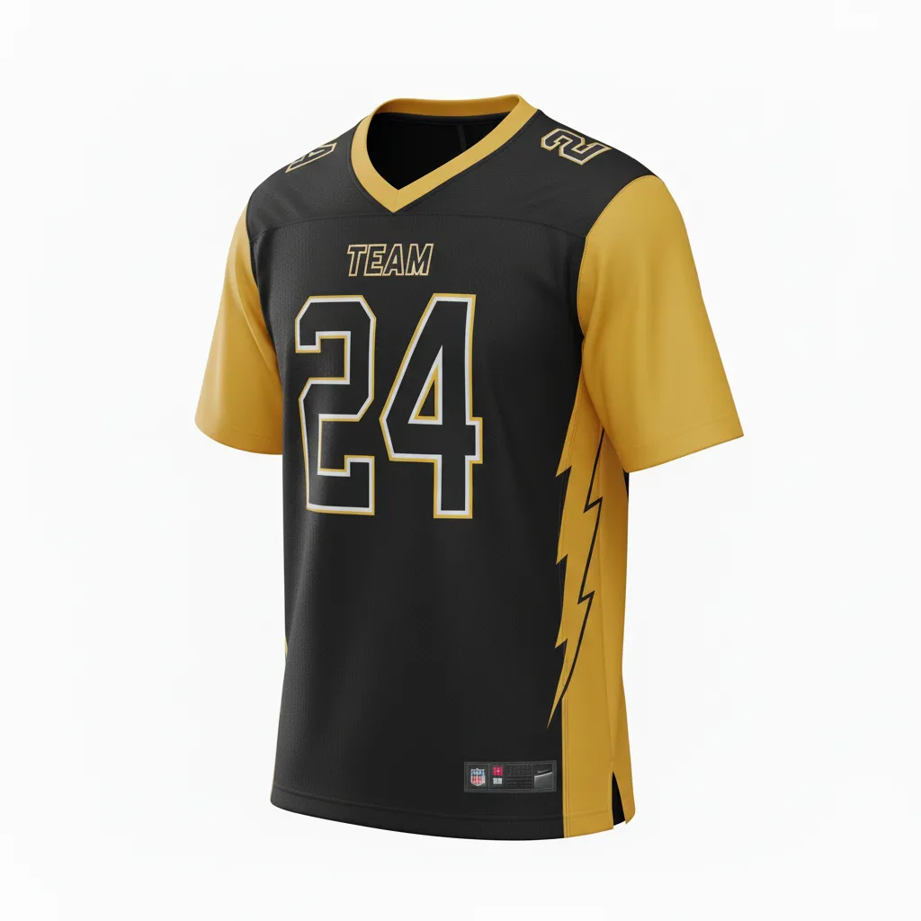 Custom Football Football Practice Jerseys - Black, Gold - Football Jersey Vegas Lightning Bolt - Side View - HAMCO Sports Inc.