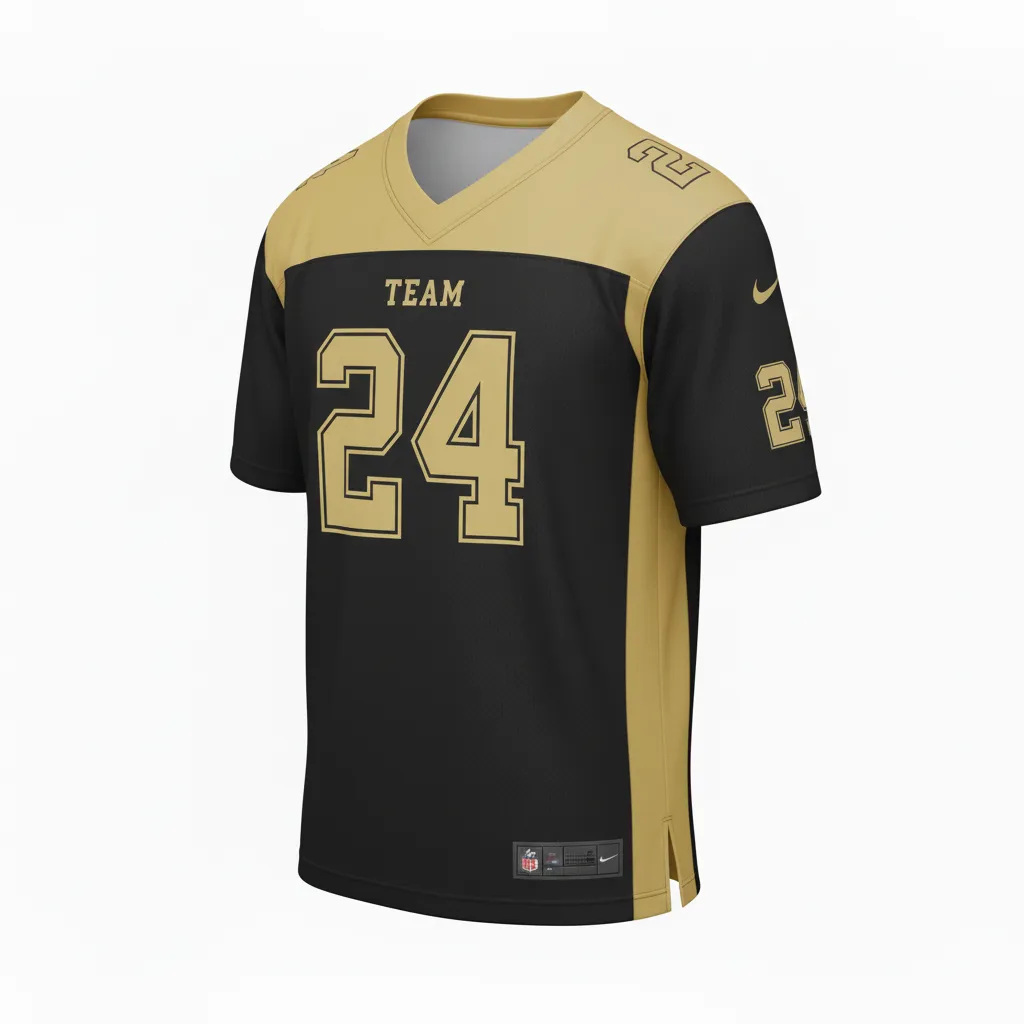 Custom Football Football Practice Jerseys - Black, Gold - Football Jersey Vegas Side Panel - Side View - HAMCO Sports Inc.