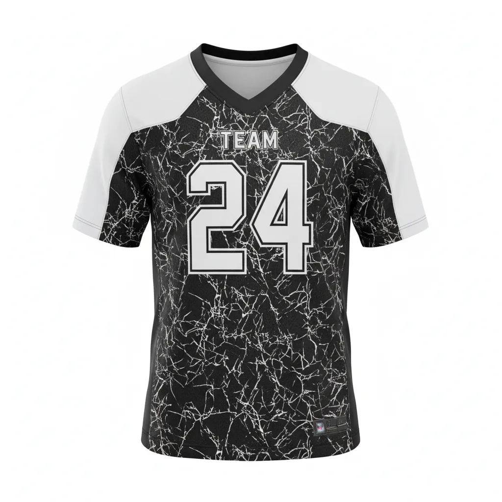 Custom Football Football Practice Jerseys - Black, White - Football Jersey Shattered Glass - Front View - HAMCO Sports Inc.