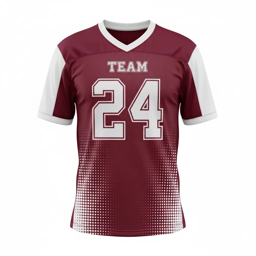 Custom Football Football Practice Jerseys - Burgundy, White - Football Jersey Halftone Dots - Front View - HAMCO Sports Inc.