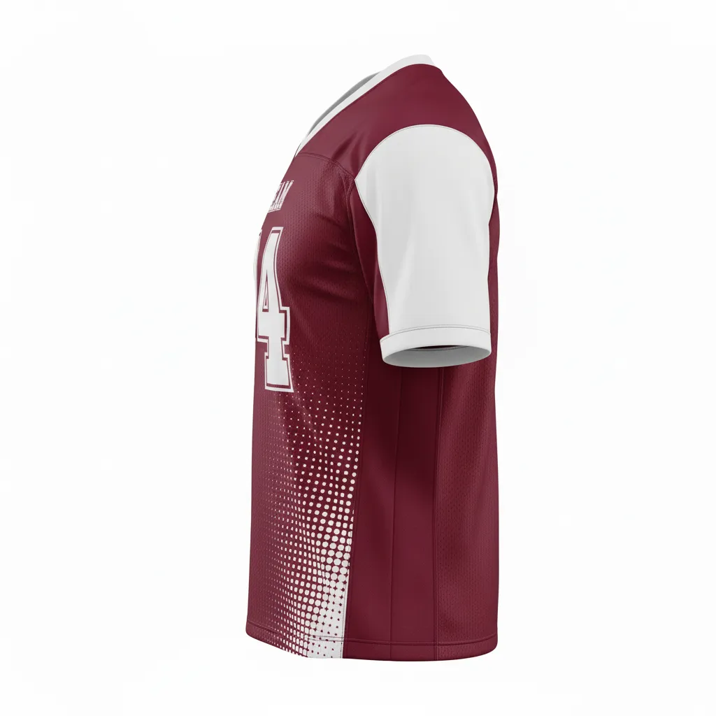 Custom Football Football Practice Jerseys - Burgundy, White - Football Jersey Halftone Dots - Side View - HAMCO Sports Inc.
