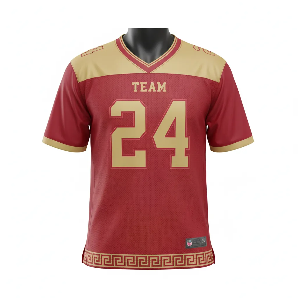 Custom Football Football Practice Jerseys - Gold - Football Jersey Cardinal Vegas Greek Key - Front View - HAMCO Sports Inc.