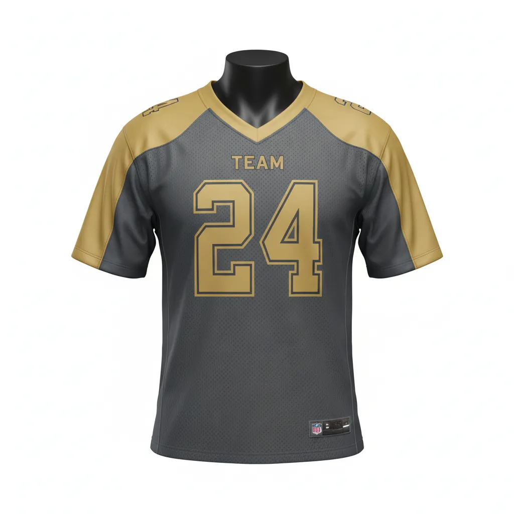 Custom Football Football Practice Jerseys - Gold - Football Jersey Charcoal Vegas Shoulder Cap - Front View - HAMCO Sports Inc.