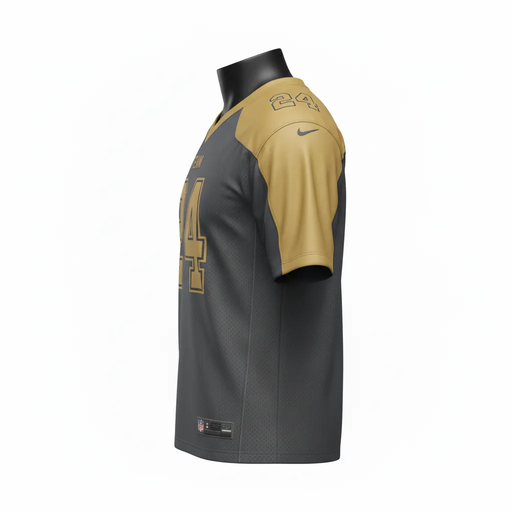 Custom Football Football Practice Jerseys - Gold - Football Jersey Charcoal Vegas Shoulder Cap - Side View - HAMCO Sports Inc.