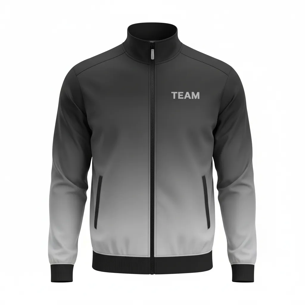 Custom Football Full Zip Hoodie - Black, Grey, White - Track Jacket Gradient Ombre - Front View - HAMCO Sports Inc.