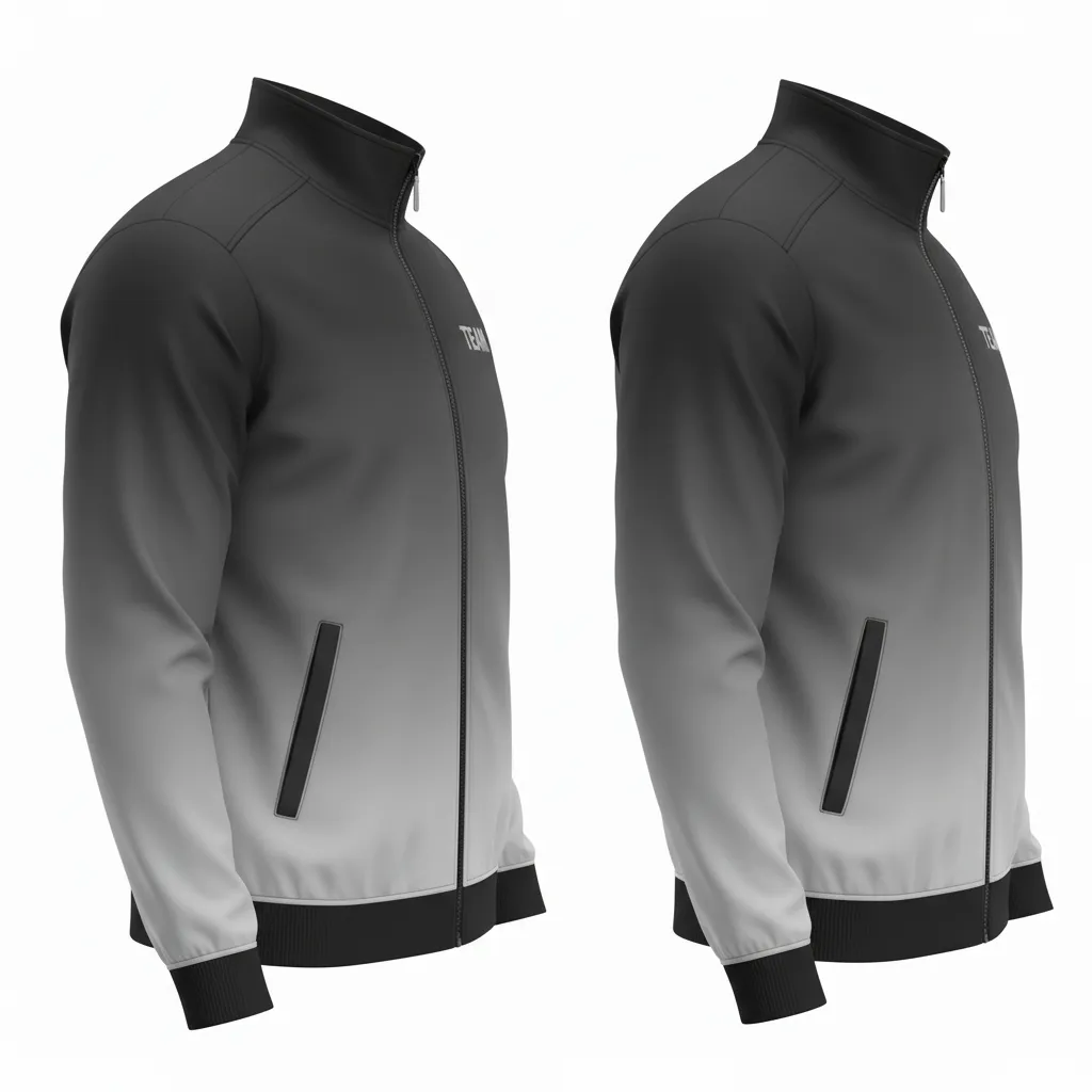 Custom Football Full Zip Hoodie - Black, Grey, White - Track Jacket Gradient Ombre - Side View - HAMCO Sports Inc.