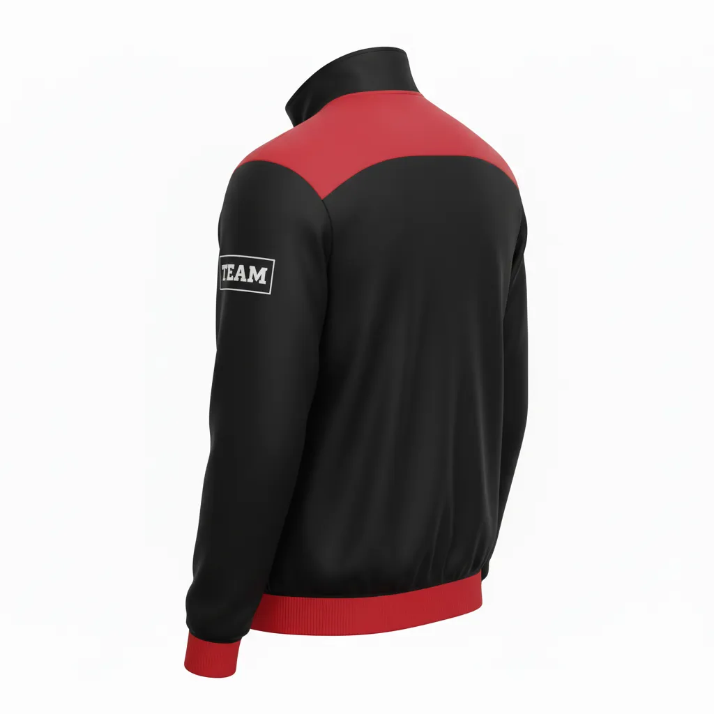Custom Football Full Zip Hoodie - Black, Red, White - Track Jacket Tricolor - Back View - HAMCO Sports Inc.