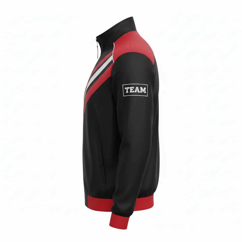 Custom Football Full Zip Hoodie - Black, Red, White - Track Jacket Tricolor - Side View - HAMCO Sports Inc.