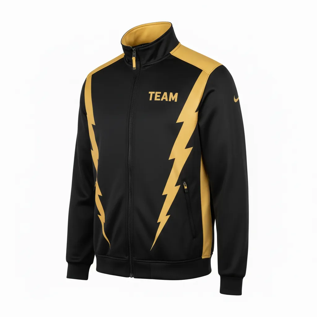 Custom Football Full Zip Hoodie - Black, Gold - Track Jacket Vegas Lightning Bolt - Front View - HAMCO Sports Inc.