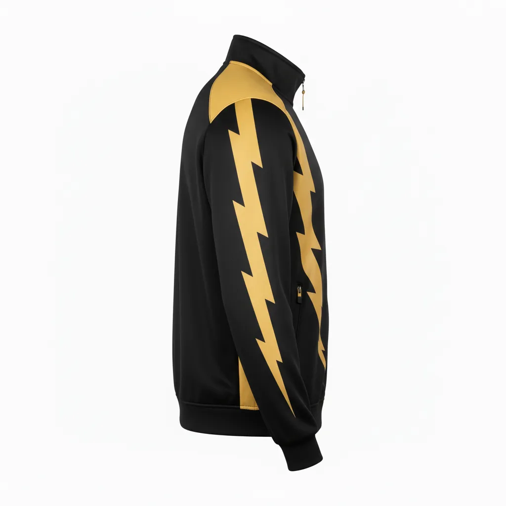 Custom Football Full Zip Hoodie - Black, Gold - Track Jacket Vegas Lightning Bolt - Side View - HAMCO Sports Inc.