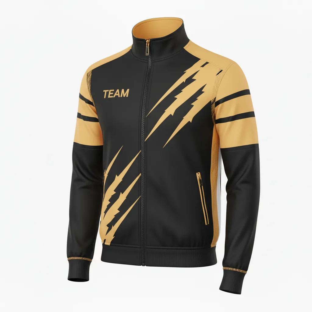 Custom Football Full Zip Hoodie - Black, Gold - Track Jacket Vegas Razor Slash - Front View - HAMCO Sports Inc.