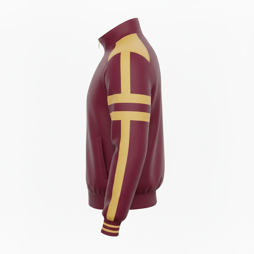 Custom Football Full Zip Hoodie - Burgundy, Gold - Track Jacket Vegas Triple Stripe - Side View - HAMCO Sports Inc.