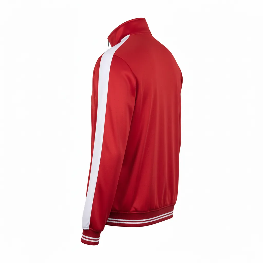 Custom Football Full Zip Hoodie - White - Track Jacket Cardinal Shoulder Hem Stripe - Back View - HAMCO Sports Inc.