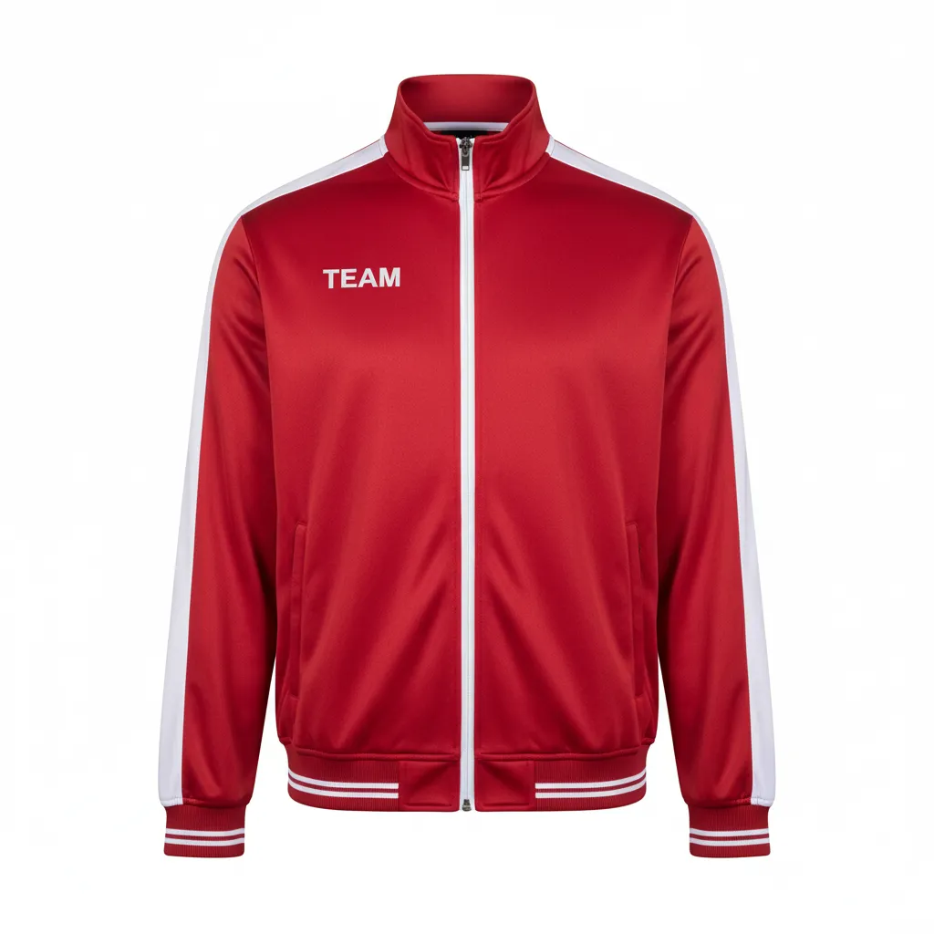 Custom Football Full Zip Hoodie - White - Track Jacket Cardinal Shoulder Hem Stripe - Front View - HAMCO Sports Inc.