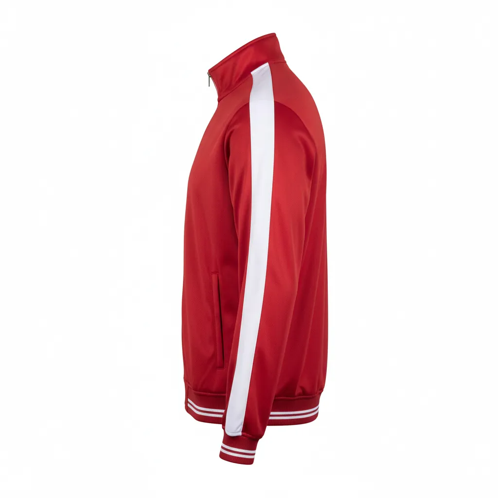 Custom Football Full Zip Hoodie - White - Track Jacket Cardinal Shoulder Hem Stripe - Side View - HAMCO Sports Inc.