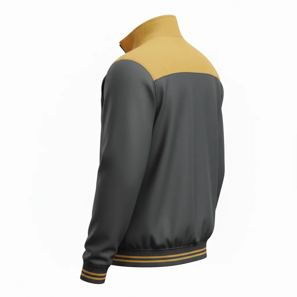 Custom Football Full Zip Hoodie - Gold - Track Jacket Charcoal Vegas Shoulder Cap - Back View - HAMCO Sports Inc.