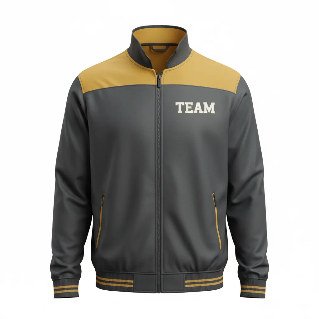 Custom Football Full Zip Hoodie - Gold - Track Jacket Charcoal Vegas Shoulder Cap - Front View - HAMCO Sports Inc.