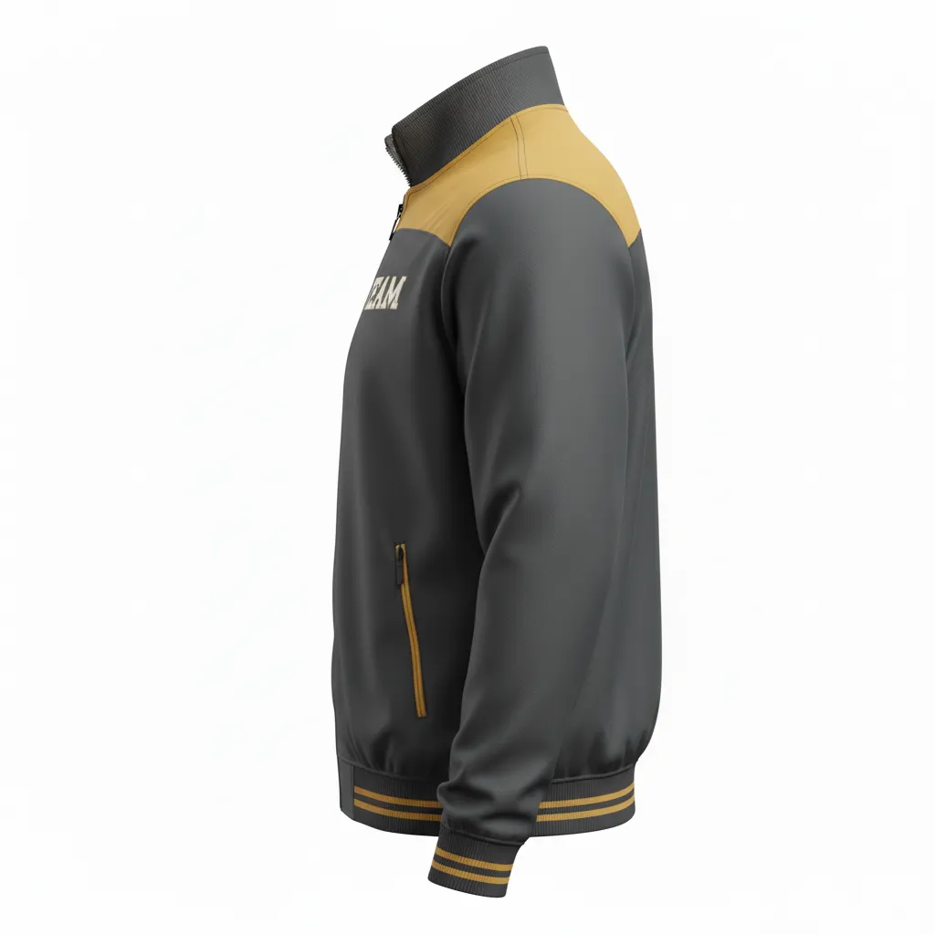 Custom Football Full Zip Hoodie - Gold - Track Jacket Charcoal Vegas Shoulder Cap - Side View - HAMCO Sports Inc.