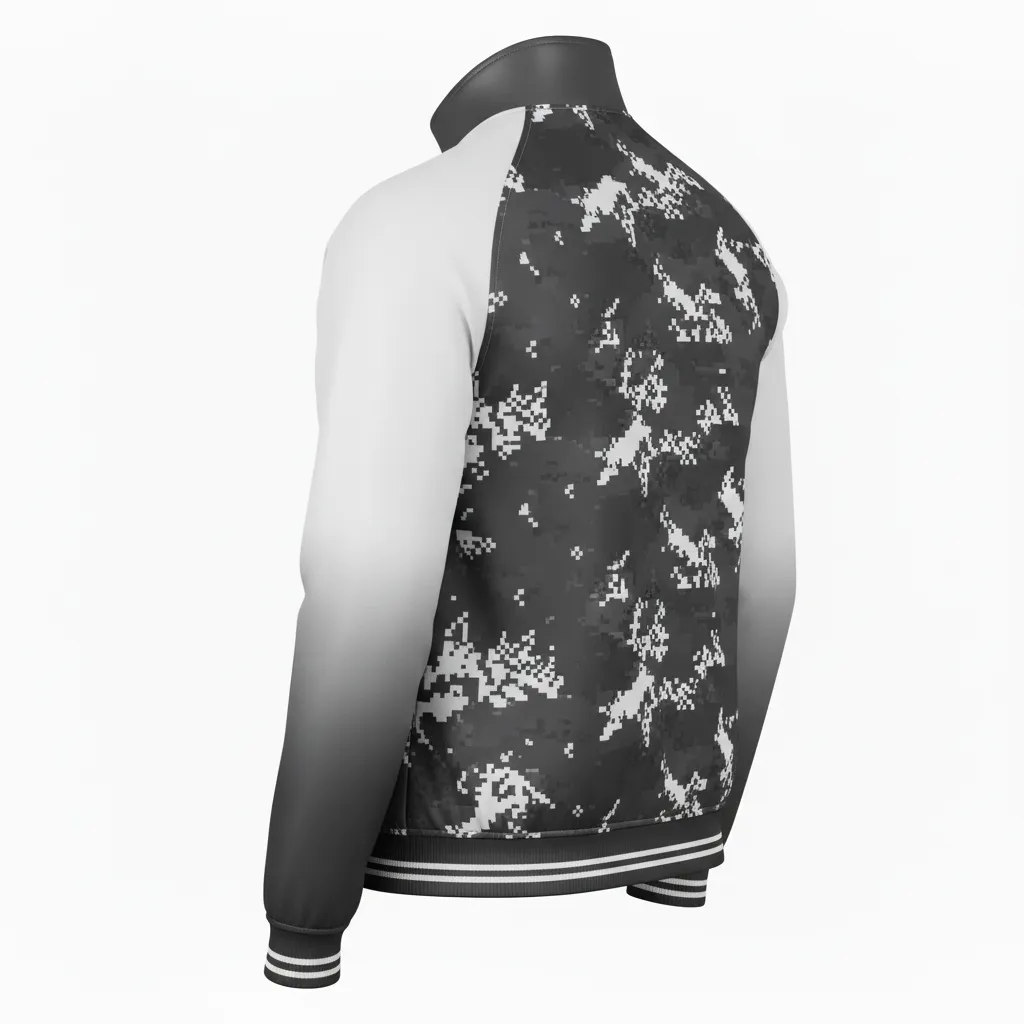 Custom Football Full Zip Hoodie - White - Track Jacket Charcoal Digital Camo - Back View - HAMCO Sports Inc.