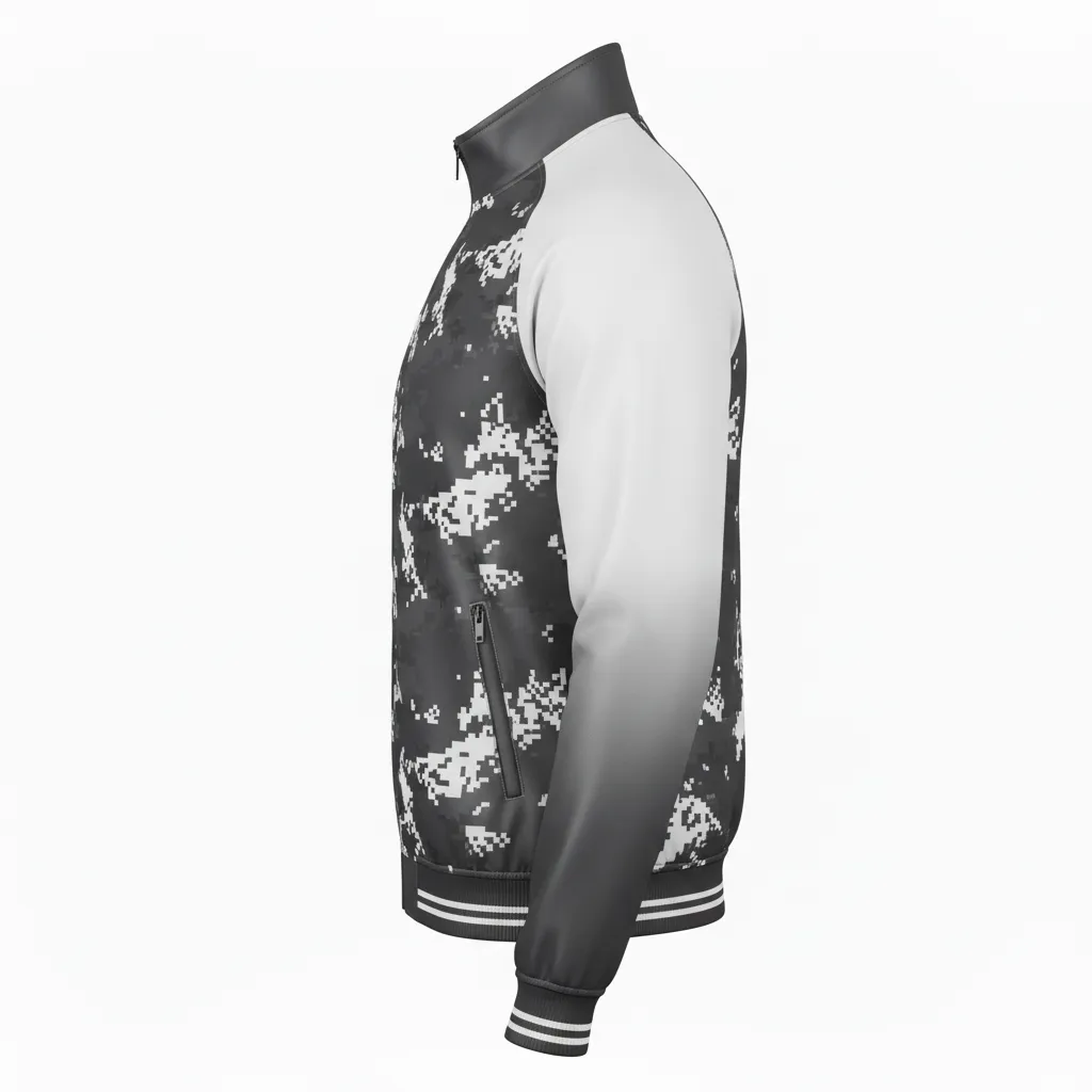 Custom Football Full Zip Hoodie - White - Track Jacket Charcoal Digital Camo - Side View - HAMCO Sports Inc.