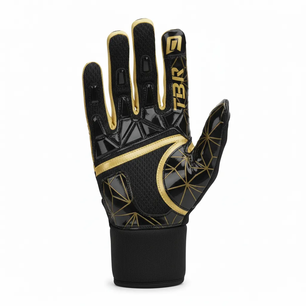 Custom Football Gloves - Black, Gold - Gloves Vegas Side Panel - Back View - HAMCO Sports Inc.