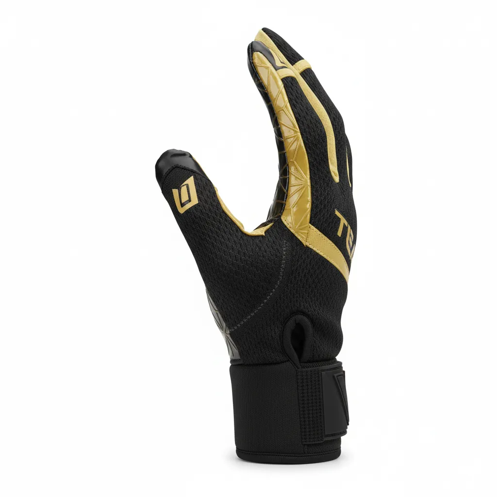 Custom Football Gloves - Black, Gold - Gloves Vegas Side Panel - Side View - HAMCO Sports Inc.