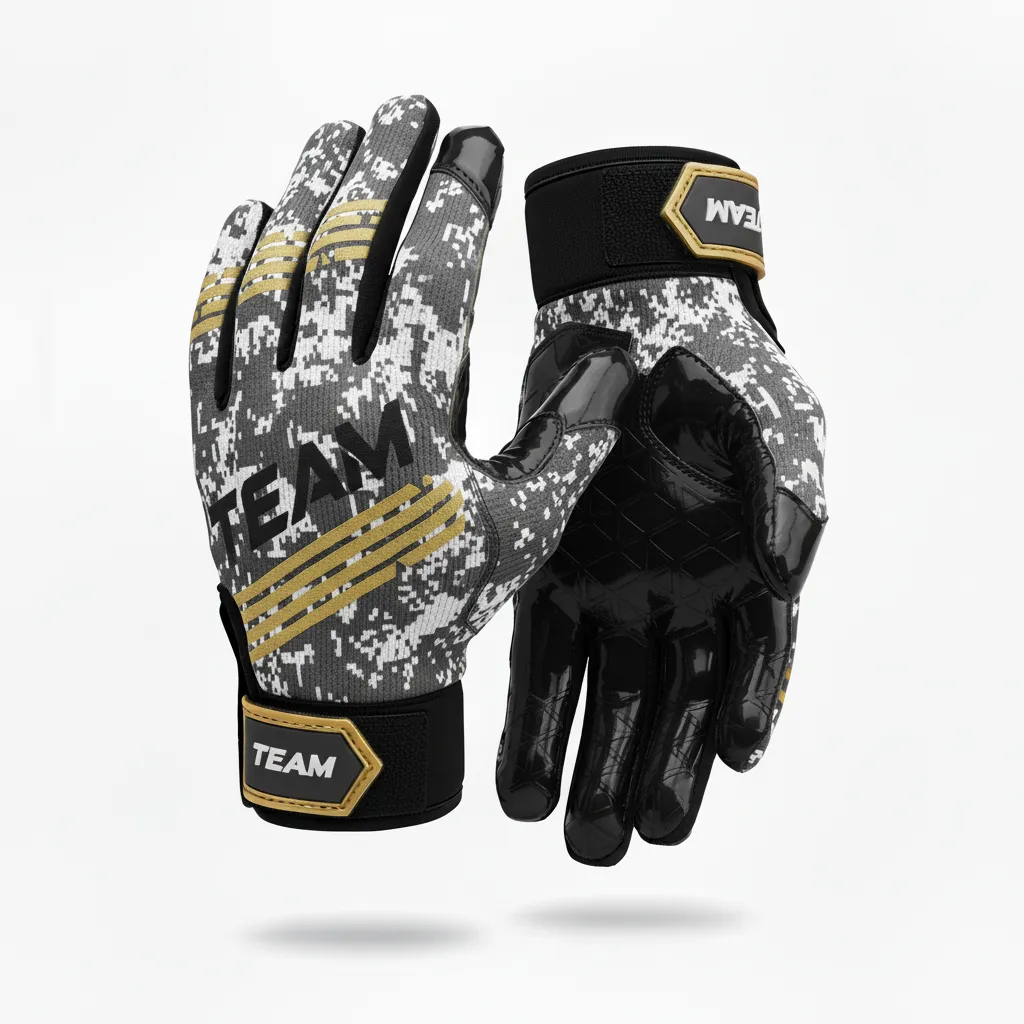Custom Football Gloves - White - Gloves Charcoal Digital Camo - Back View - HAMCO Sports Inc.