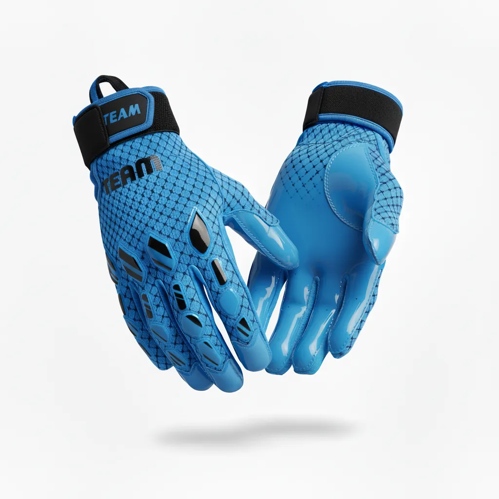 Custom Football Gloves - Blue, Navy - Gloves Columbia Hexagon - Back View - HAMCO Sports Inc.