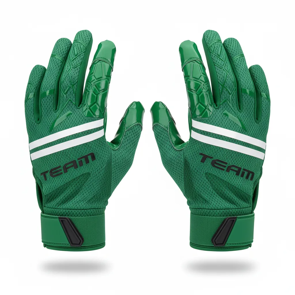 Custom Football Gloves - Green, White - Gloves Forest Triple Stripe - Front View - HAMCO Sports Inc.