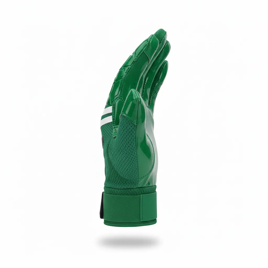 Custom Football Gloves - Green, White - Gloves Forest Triple Stripe - Side View - HAMCO Sports Inc.