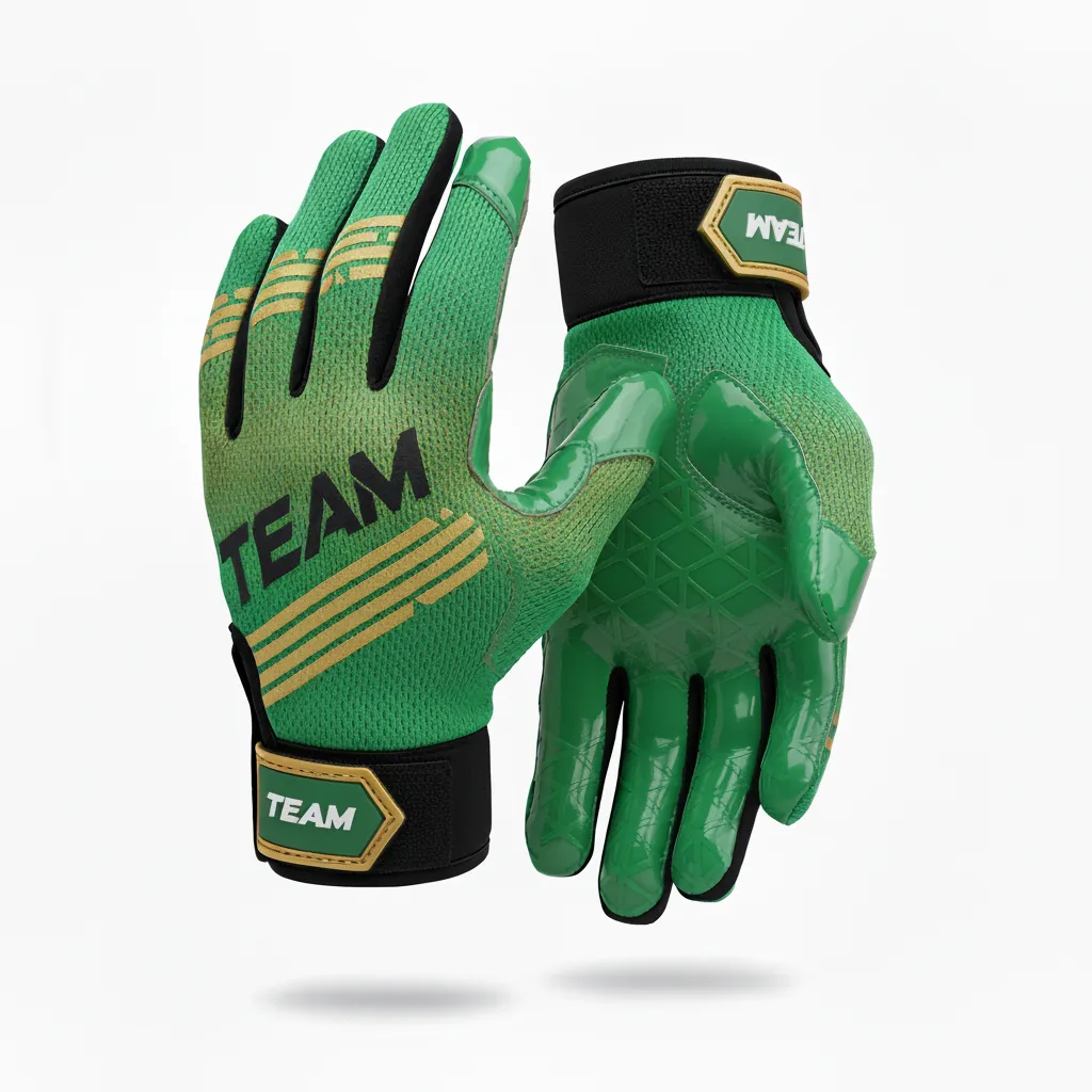 Custom Football Gloves - Green, Gold - Gloves Kelly Vegas Shoulder Fade - Back View - HAMCO Sports Inc.