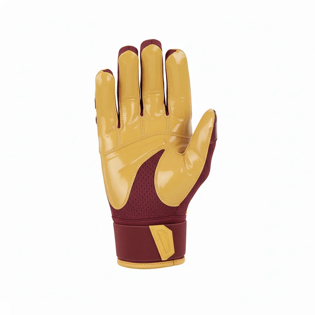 Custom Football Gloves - Gold - Gloves Maroon Vegas Gradient - Back View - HAMCO Sports Inc.