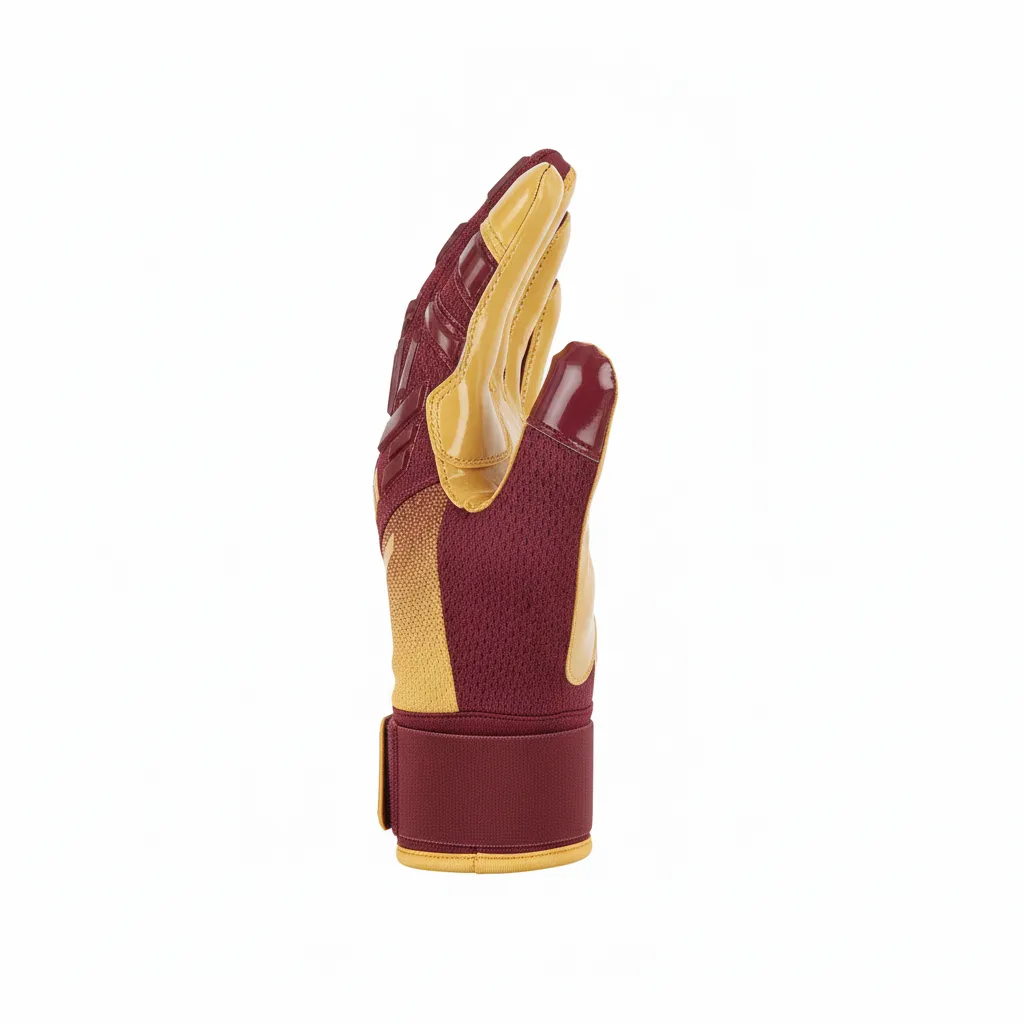 Custom Football Gloves - Gold - Gloves Maroon Vegas Gradient - Side View - HAMCO Sports Inc.