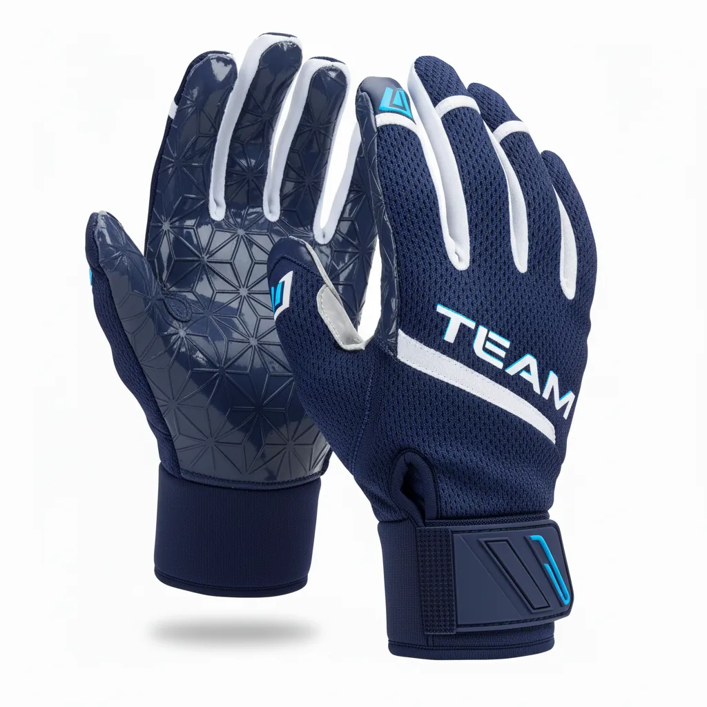 Custom Football Gloves - Navy, White - Gloves Shoulder Yoke - Back View - HAMCO Sports Inc.