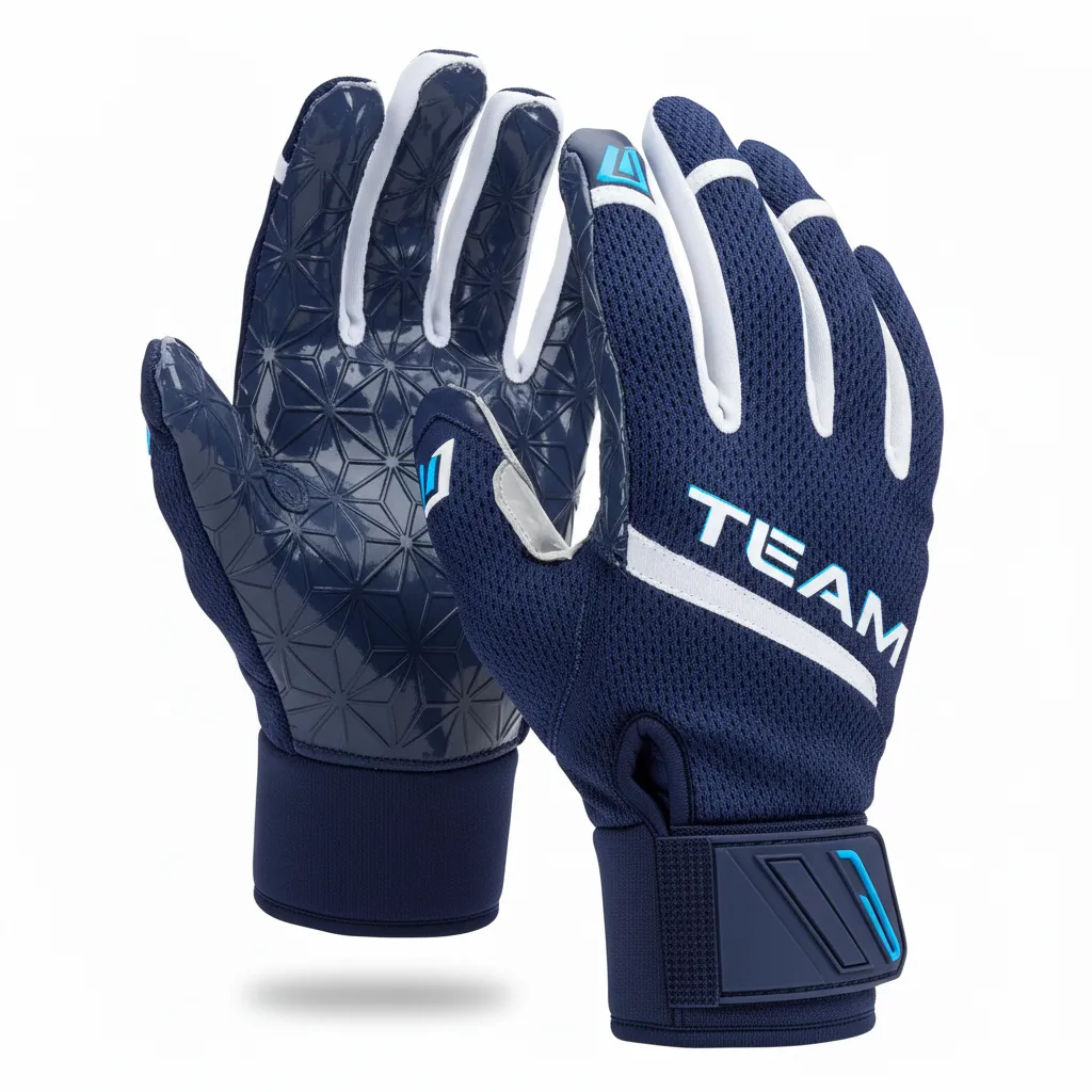 Custom Football Gloves - Navy, White - Gloves Shoulder Yoke - Side View - HAMCO Sports Inc.