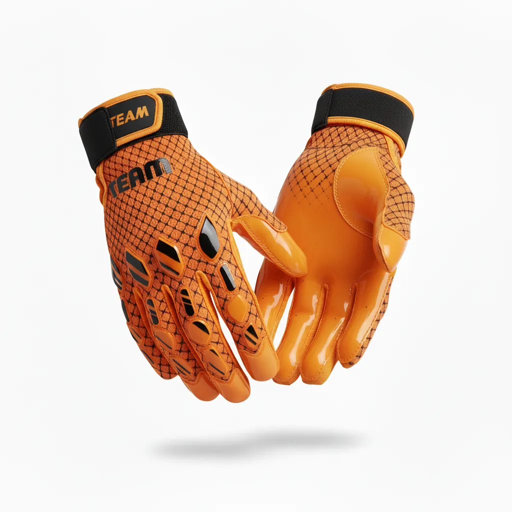 Custom Football Gloves - Orange, Black - Gloves Speed Streaks - Back View - HAMCO Sports Inc.
