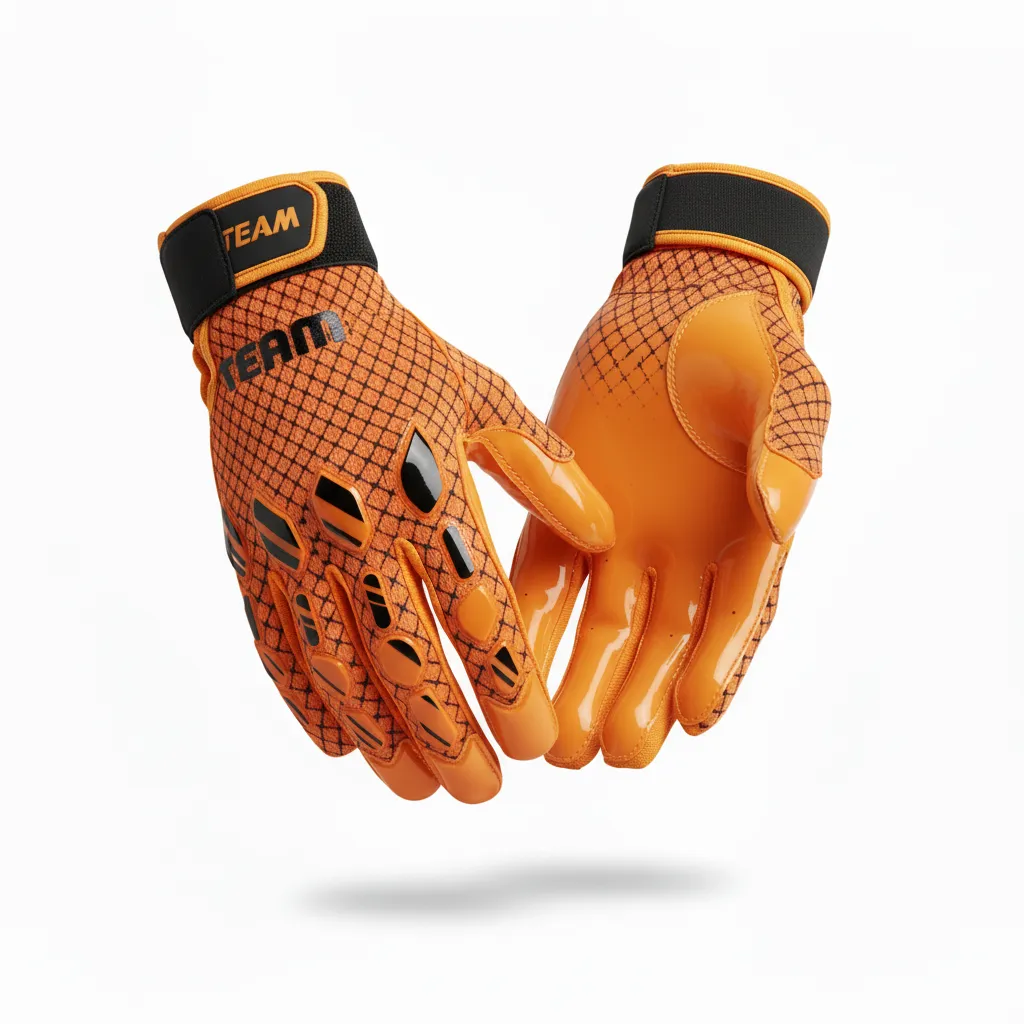 Custom Football Gloves - Orange, Black - Gloves Speed Streaks - Front View - HAMCO Sports Inc.