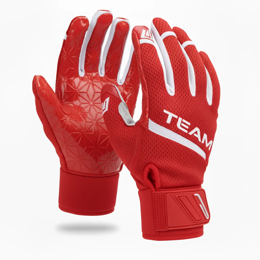 Custom Football Gloves - Red, White - Gloves Chest Stripe - Back View - HAMCO Sports Inc.